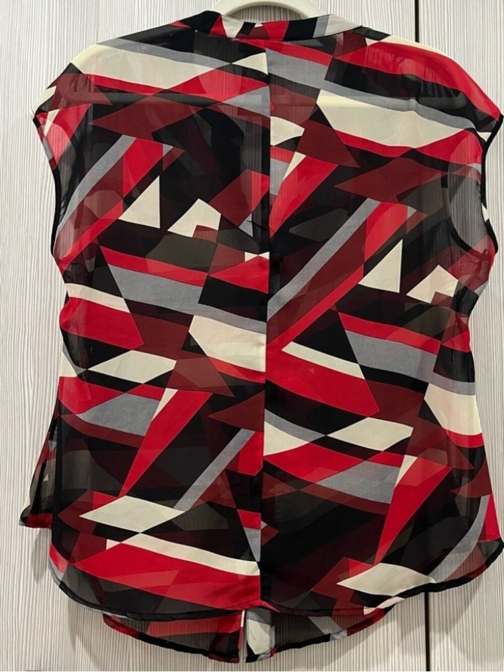 NEW Metaphor | Red, Grey, Black Abstract Cap Sleeve Button Down Blouse | Lar